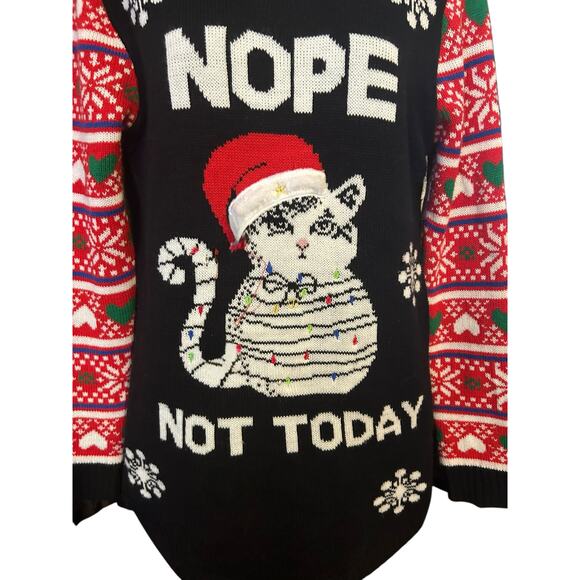 Ugly Christmas Sweater Grumpy Cat In Santa Hat Nope Not Today Size L (11-13) - Picture 2 of 5